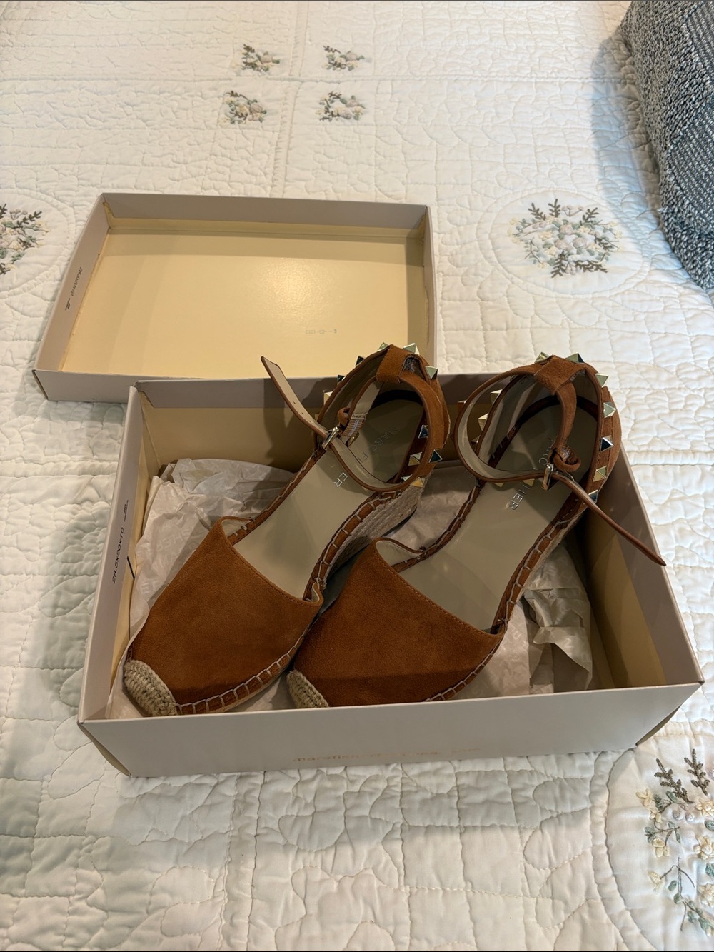 Marc Fisher Brown Suede Espadrille Wedge Sandals with Studded Ankle Strap - Picture 5 of 5